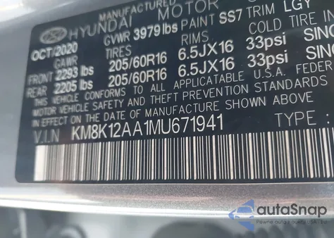 2021 Hyundai Kona Se from USA, damaged, VIN KM8K12AA1MU671941